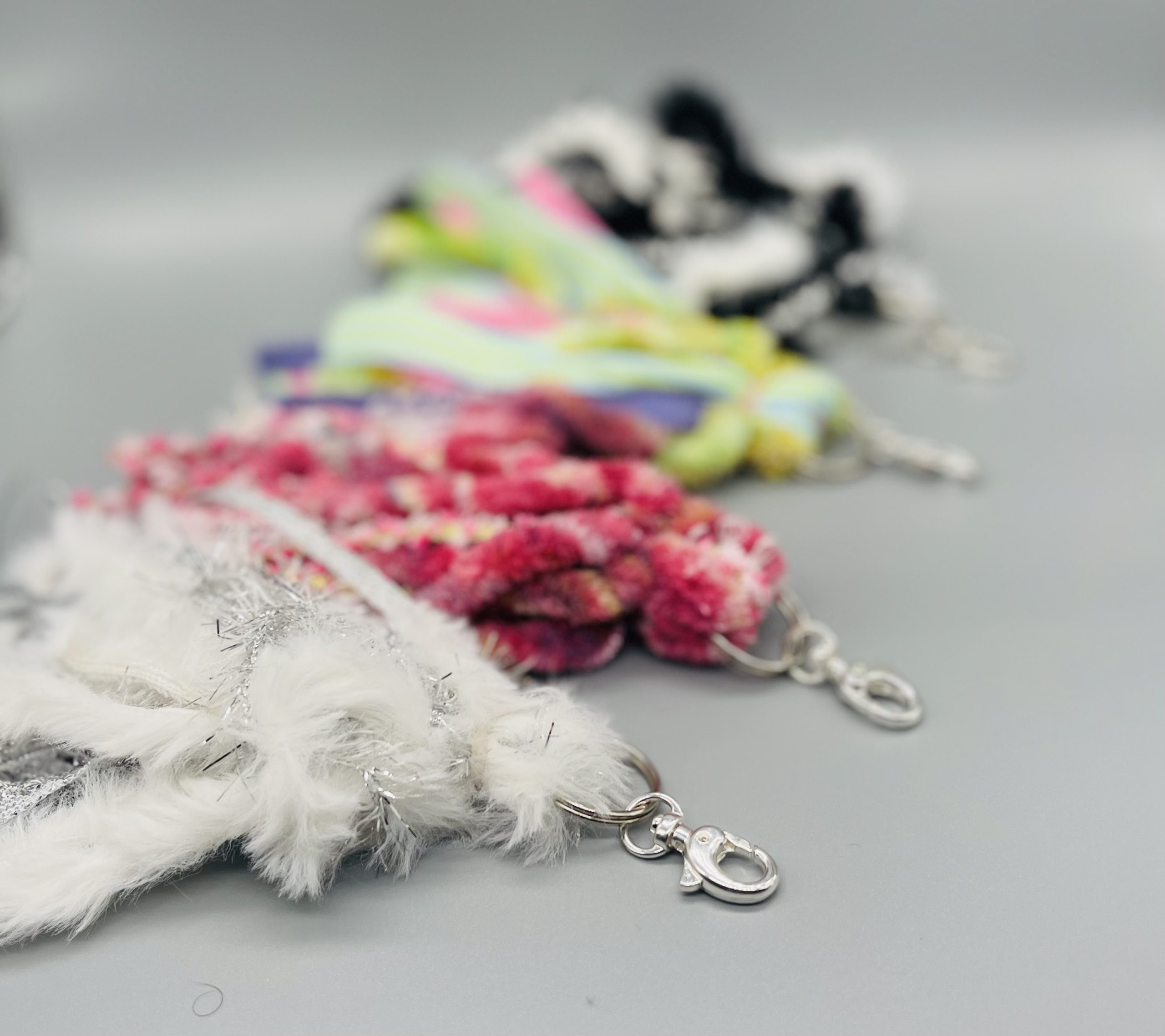 Purse Scarf Braided Bow Tassel Keychain Clip Bag Charm Pink 